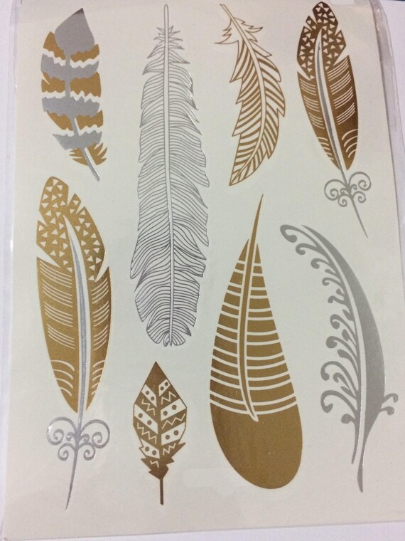 Silver Gold Feather Quill Back Arm Chest Ankle Tattoo Etsy