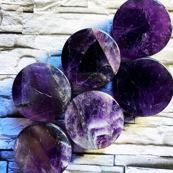 Amethyst Stone Plugs, Ear Gauges, 0G, 00G, Ear Stretchers, 6mm, 8mm, 10mm, 12mm, 14mm, 16mm, 19mm, 22mm, 25mm