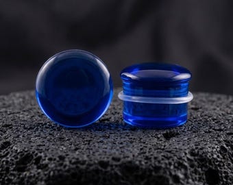 Cobalt Blue Glass Plugs, Single Flare Ear Gauges Pair