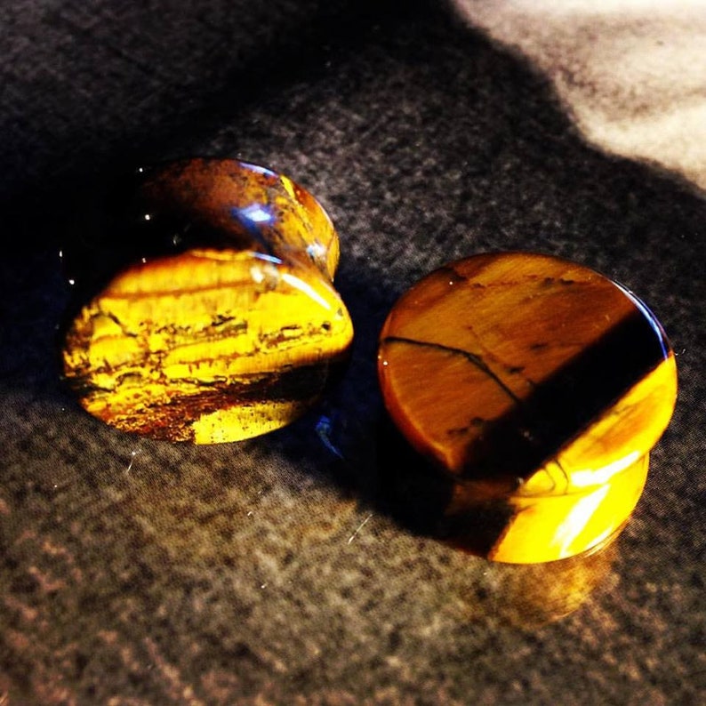 Premium Tigers Eye Stone Plugs Double Flare 5mm-25mm 1 Pair image 2