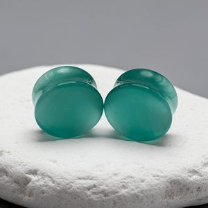 Aqua Cat Eye Stone Plugs: Stretched Ear Gauges, Sizes 6-25mm