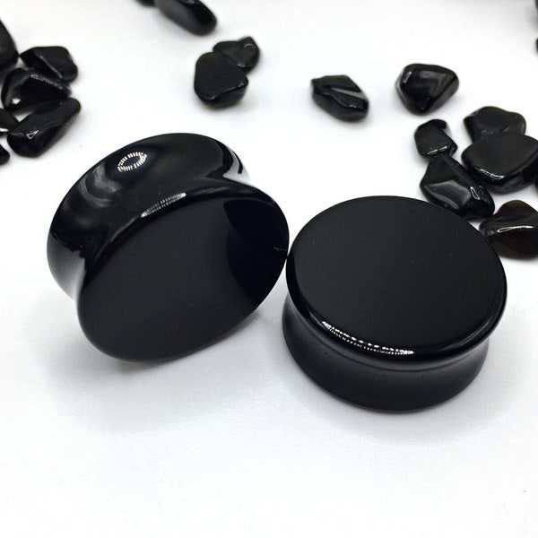 Obsidian Plugs, 0G, 00G, Stein Ohr Gauges, Ohr Dehner, 6mm, 8mm, 10mm, 12mm, 16mm, 19mm, 22mm, 25mm