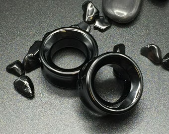 Obsidian Stone Tunnels, Plugs, 2G Plugs, 0G, 00G, 6mm - 25mm, Stone Ear Gauges, Ear Stretchers