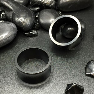 Thick Black Steel Tunnels, 316L Steel PVD, 0G, 00G, Stone Ear Gauges, Ear Stretchers, 6mm, 8mm, 10mm, 12mm, 14mm, 16mm, 19mm, 22mm, 25mm