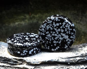 Snowflake Obsidian Plugs, 0G, 00G, 6mm - 25mm, Ear Gauges