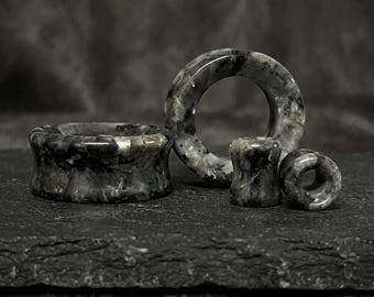 Black Labradorite Stone Tunnels, Natural Stone Ear Gauges for Stretched Ears