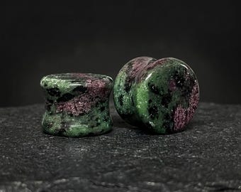 Ruby Zoisite Stone Plugs, Natural Gemstone Ear Gauges for Stretched Ears