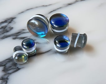 Midnight Shimmer Glass Plugs | Single Flare Gauges for Stretched Ears 6mm–16mm