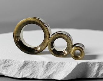 Golden Obsidian Plugs – Stone Tunnels, Natural Ear Gauges for Stretched Ears, Pair, Available in 0G/00G/2G & Sizes 6–25mm