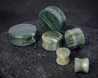 Green Jasper Stone Plugs, Double Flare Ear Gauges (Pair)
