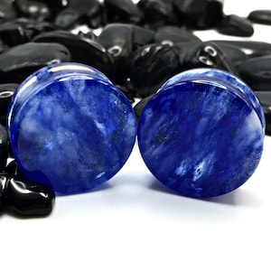 Blue Icicle Glass Plugs, 0G, 00G, Stone Ear Gauges, Ear Stretchers, 6mm, 8mm, 10mm, 12mm, 14mm, 16mm, 19mm, 22mm, 25mm