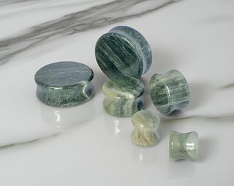 Green Jasper Plugs: Natural Stone Gauges Double Flare Pair