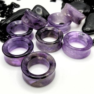 Amethyst Stone Tunnels, Plugs, Gauges, 0G, 00G, Stone Ear Gauges, Ear Stretchers, 6mm, 8mm, 10mm, 12mm, 14mm, 16mm, 19mm, 22mm, 25mm