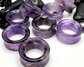 Amethyst Stone Tunnels, Plugs, Gauges, 0G, 00G, Stone Ear Gauges, Ear Stretchers, 6mm, 8mm, 10mm, 12mm, 14mm, 16mm, 19mm, 22mm, 25mm