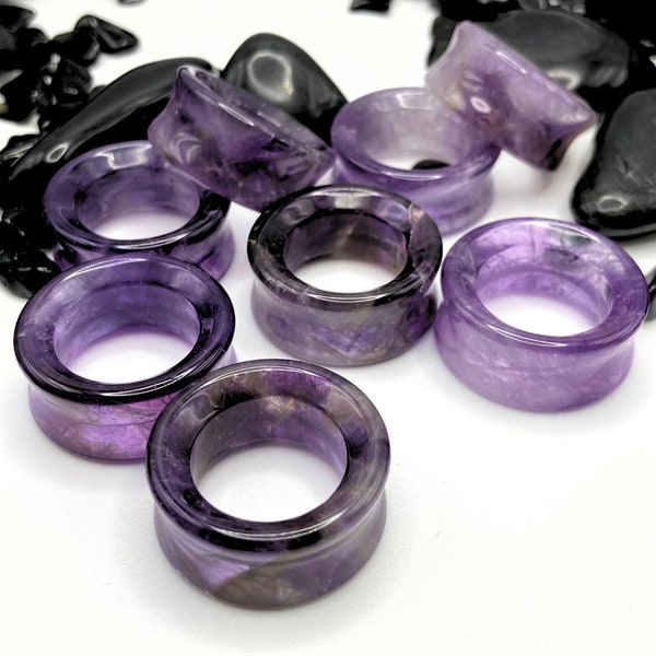 Amethyst Stone Tunnels | Double Flare | 5mm-25mm | 1 Pair |