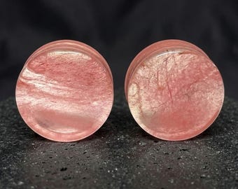 Rose Pink Glass Plugs, Translucent Double Flare Ear Gauges Pair