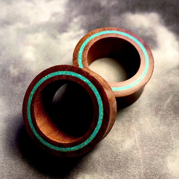 Tunnels en bois de Sawo, Bouchons, turquoise écrasé, 0G, 00G, Jauges auriculaires, 6 mm, 8 mm, 10 mm, 12 mm, 14 mm, 16 mm, 19 mm, 22 mm, 25 mm,