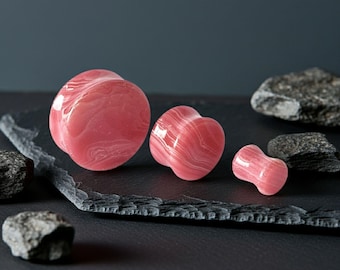 Red Lace Agate Stone Plugs, Double Flare Ear Gauges
