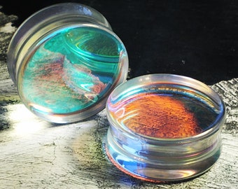 Unicorn Rainbow Glass Plugs | Double Flare | 6mm-25mm | 1 Pair |
