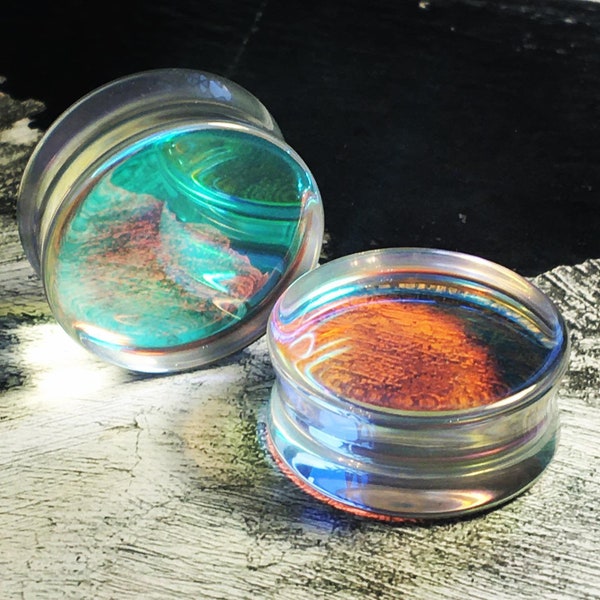 Unicorn Rainbow Glass Plugs | Double Flare | 6mm-25mm | 1 Pair |