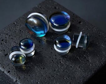 Midnight Shimmer Glass Plugs | Single Flare Gauges for Stretched Ears 6mm–16mm