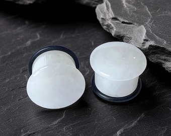White Jade Stone Plugs, Single Flare, 0G, 00G, Stone Ear Gauges, Natural Ear Stretchers, 5mm, 6mm, 8mm, 10mm, 12mm, 14mm, 16mm