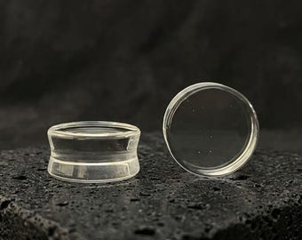 Pair Clear Glass Plugs, Double Flare Ear Gauges