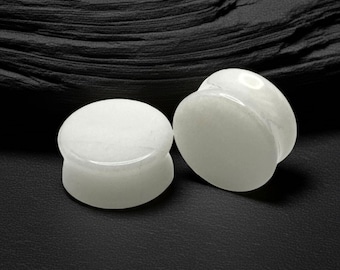 White Jade Stone Plugs: Double Flare Gauges, Natural Ear Stretchers
