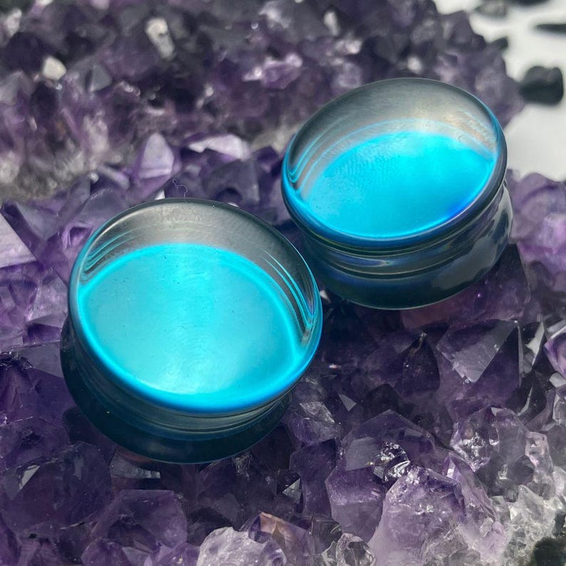 Midnight Shimmer Glass Plugs: Handmade Double Flare Ear Gauges Bild 3