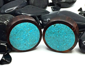 Turquoise Stone Plugs, Plugs and Tunnels, 0G, 00G, Wood Ear Gauges, 8mm, 10mm, 12mm, 14mm, 16mm, 19mm, 22mm, 25mm