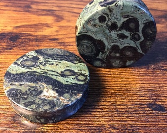 47mm Green Eye Jasper Plugs, Exact Pair, Stone Ear Gauges, Unique Rarities, Stretched Ears, A2