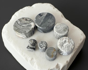 Wave Jasper Plugs For Stretched Ears, 1 Pair of Stone Gauges