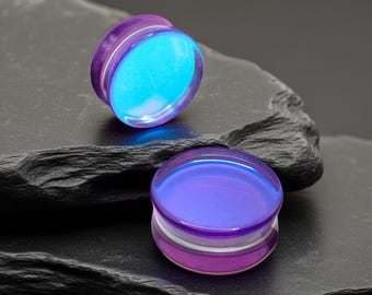 Purple Unicorn Glass Ear Plugs – Natural Ear Gauges for Stretched Ears, Pair, Available in 0G/00G/2G & Sizes 6–25mm