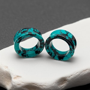 Teal Turquoise Stone Tunnels & Ear Gauges | Double Flare Plugs for Stretched Ears | Sizes 2G-00G | 6mm-25mm | Handmade Stone