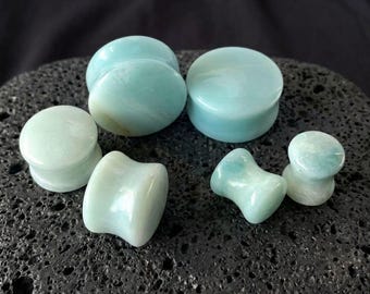 Amazon Jasper Stone Plugs, Double Flare Ear Gauges (Pair)