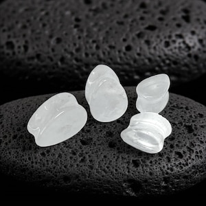Icicle Quartz Teardrop Plugs: Frosted Stone Ear Gauges, Double Flare Tunnels image 1