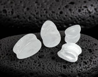 Icicle Quartz Teardrop Plugs: Frosted Stone Ear Gauges, Double Flare Tunnels