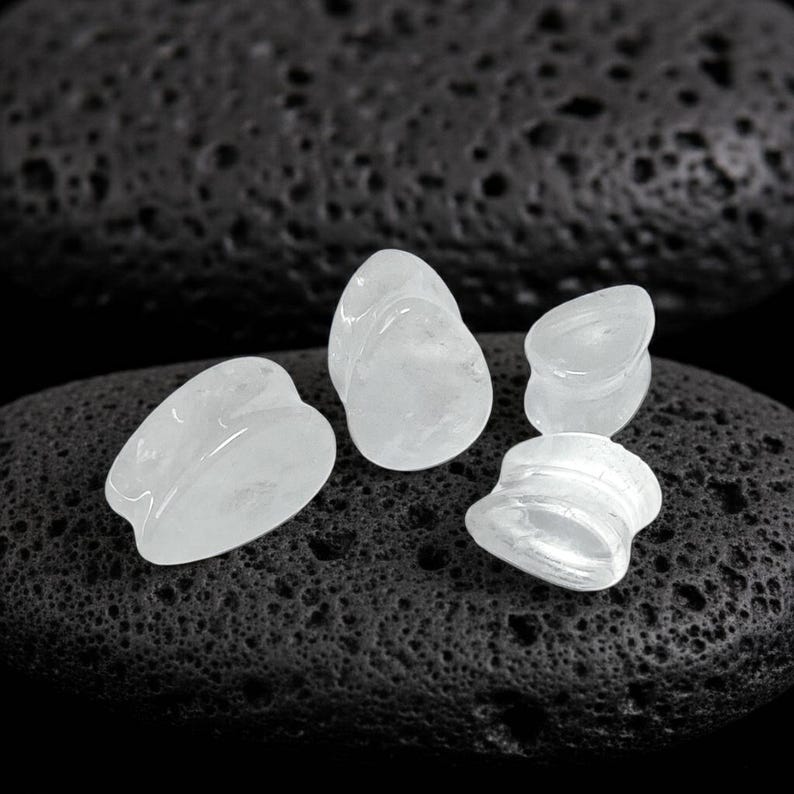 Icicle Quartz Teardrop Plugs: Frosted Stone Ear Gauges, Double Flare Tunnels image 1
