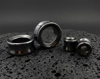 Hematite Plugs - Stone Tunnels For Stretched Ears (Pair)