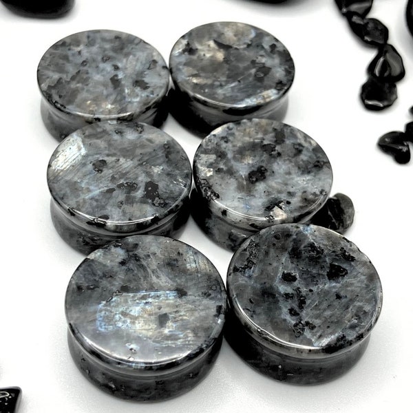 Black Labradorite Plugs, 0G, 00G, Stone Ear Gauges, Natural Ear Stretchers, 6mm, 8mm, 10mm, 12mm, 14mm, 16mm, 19mm, 22mm, 25mm