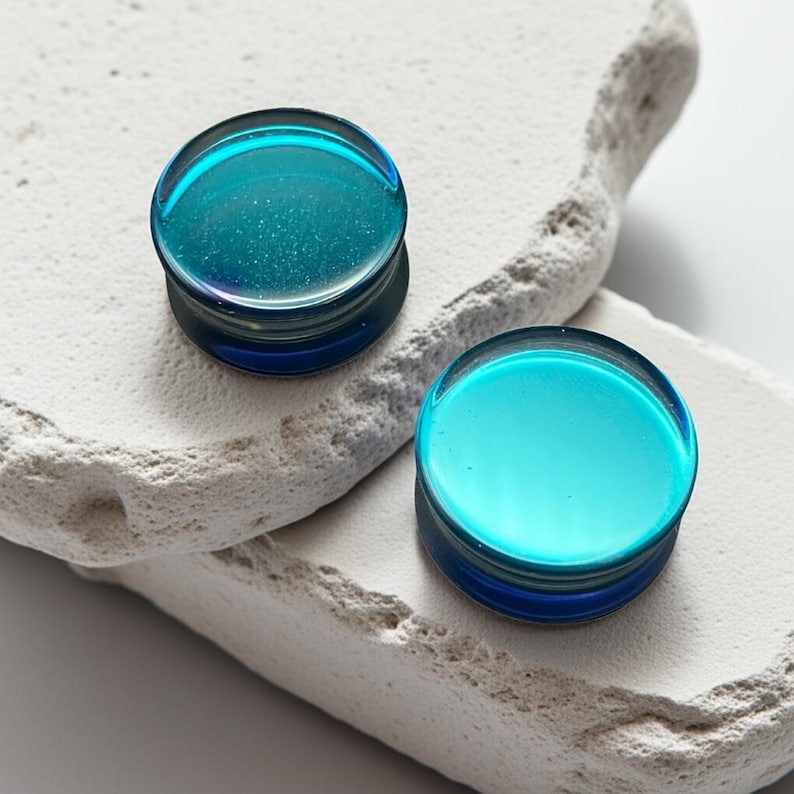 Midnight Shimmer Glass Plugs: Handmade Double Flare Ear Gauges Bild 1