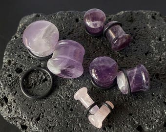 Amethyst Stone Plugs, Single Flare Ear Gauges (Pair)