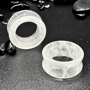 Icicle Quartz Tunnels, Plugs 0G, 00G, Stone Ear Gauges, Ear Stretchers, 6mm, 8mm, 10mm, 12mm, 14mm, 16mm, 19mm, 22mm, 25mm