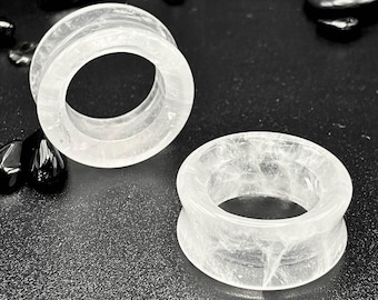 Icicle Quartz Stone Ear Tunnels: Double Flare Plugs (6mm-25mm)