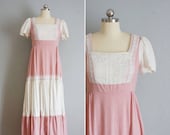 1970s Dusty Rose prairie dress vintage 70s prairie dress vintage pink 1970s cotton bohemian dress