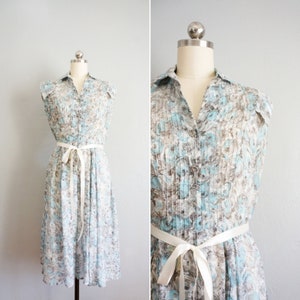 1940s Blue Roses cotton shirtdress | vintage 40s floral light weight cotton dress | 1940s cotton day dress | 1940s blue floral dress