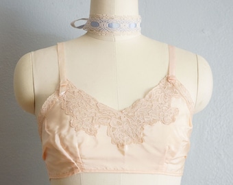 1940s Shell Pink lace bralette | vintage 40s pink rayon bralette | 40s ecru lace and pink lingerie | 1940s pink bralette