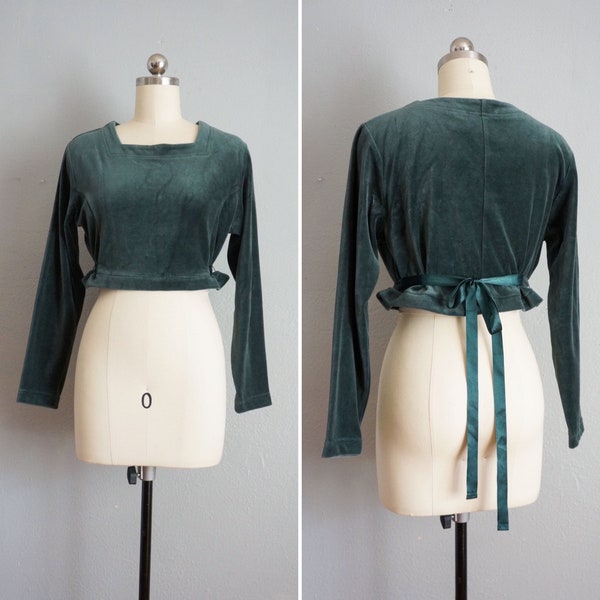 Vintage Emerald Green crop top | vintage Y2K velour crop top | Y2K green velour crop top | 90s L.L. Bean velour top | 1990s L.L. Bean top