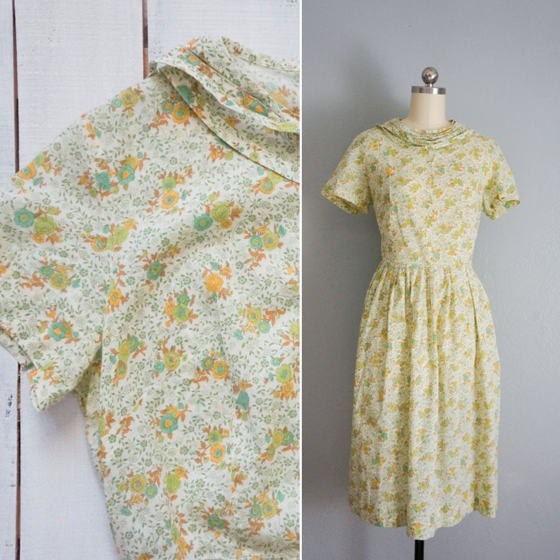 1950s Summer Meadow handmade cotton dress vintage 50s floral print sundress vintage 50s floral cotton dress vintage 50s day dress image 1