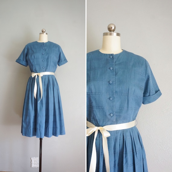 1950s Blue Skies cotton dress | vintage 50s day dr